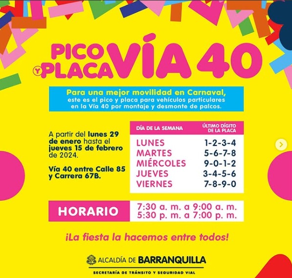 Pico y Placa en Barranquilla Vía 40